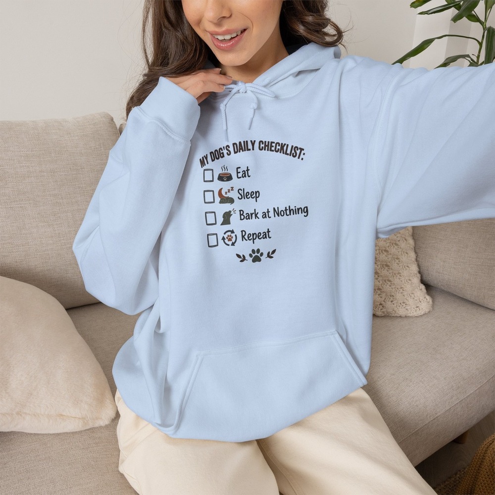 Three Dog Acres My Dogs Daily Checklist Hoodie Funny Dog Lover Sweatshirt Blue